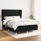 Boxspring Met Matras Stof Zwart 140 x 190 cm Verticale strepen