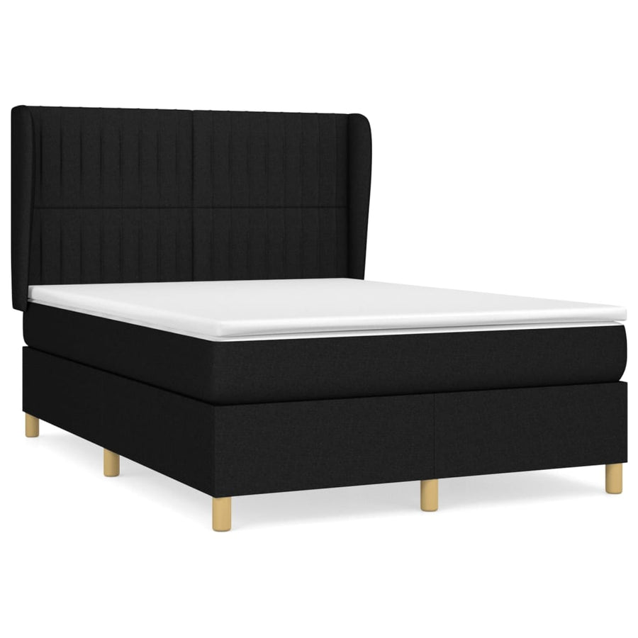 Boxspring Met Matras Stof Zwart 140 x 200 cm Verticale strepen