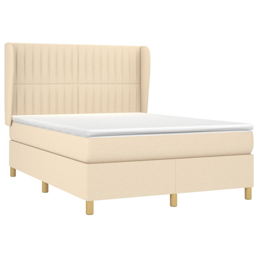 Boxspring Met Matras Stof Kleurig Crème 140 x 200 cm Verticale strepen