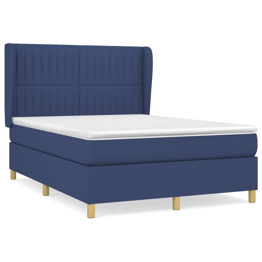 Boxspring Met Matras Stof Blauw 140 x 200 cm Verticale strepen