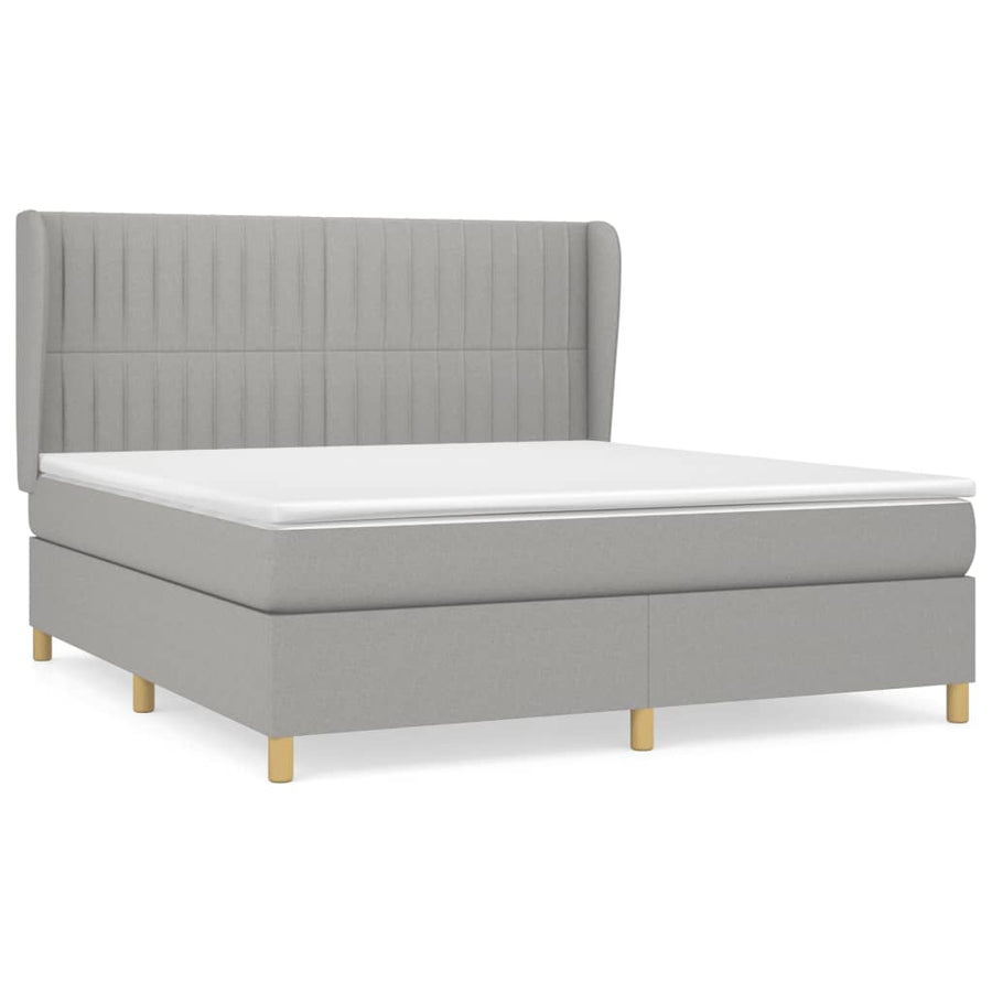 Boxspring Met Matras Stof Lichtgrijs 160 x 200 cm Verticale strepen
