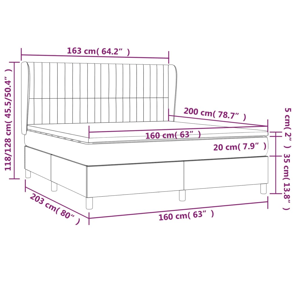 Boxspring Met Matras Stof Zwart 160 x 200 cm Verticale strepen