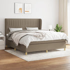 Boxspring Met Matras Stof Taupe 160 x 200 cm Verticale strepen