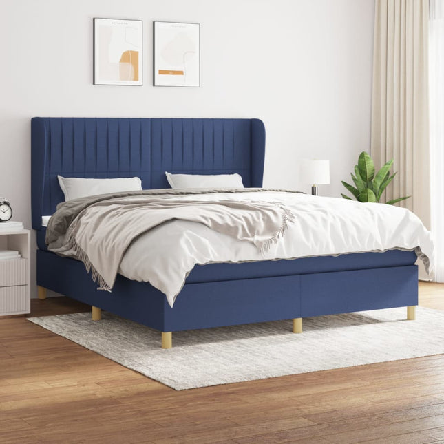 Boxspring Met Matras Stof Blauw 160 x 200 cm Verticale strepen