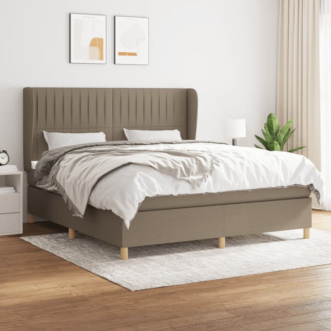 Boxspring Met Matras Stof Taupe 180 x 200 cm Verticale strepen