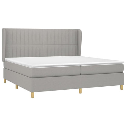 Boxspring Met Matras Stof Lichtgrijs 200 x 200 cm Verticale strepen