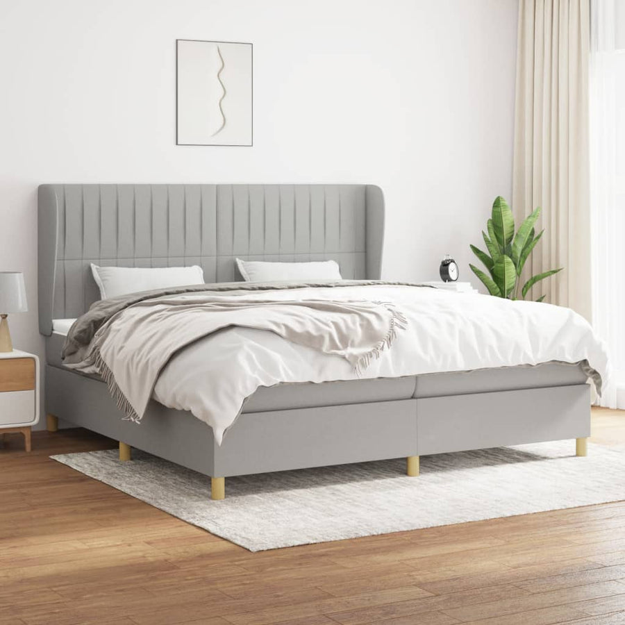 Boxspring Met Matras Stof Lichtgrijs 200 x 200 cm Verticale strepen