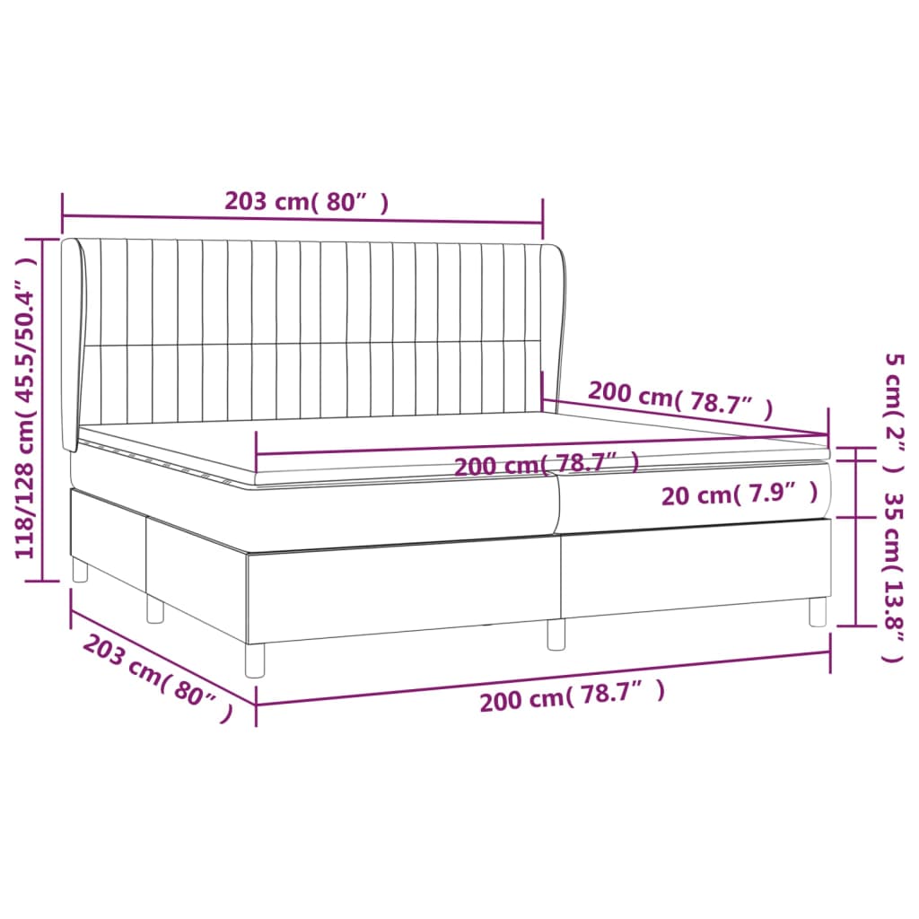 Boxspring Met Matras Stof Donkergrijs 200 x 200 cm Verticale strepen