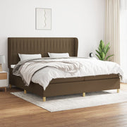 Box spring with dark brown fabric mattress 200x200 cm