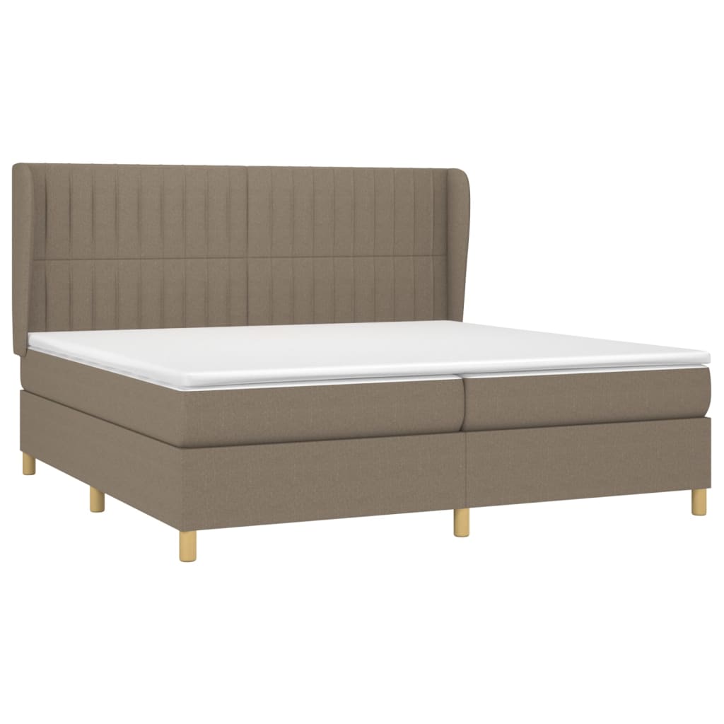 Boxspring met matras stof taupe 200x200 cm 200 x 200 cm Verticale strepen