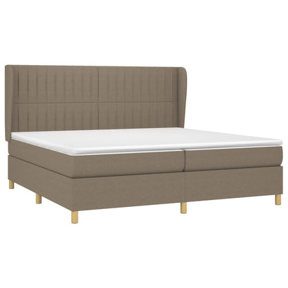 Boxspring met matras stof taupe 200x200 cm 200 x 200 cm Verticale strepen