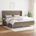 Boxspring met matras stof taupe 200x200 cm 200 x 200 cm Verticale strepen