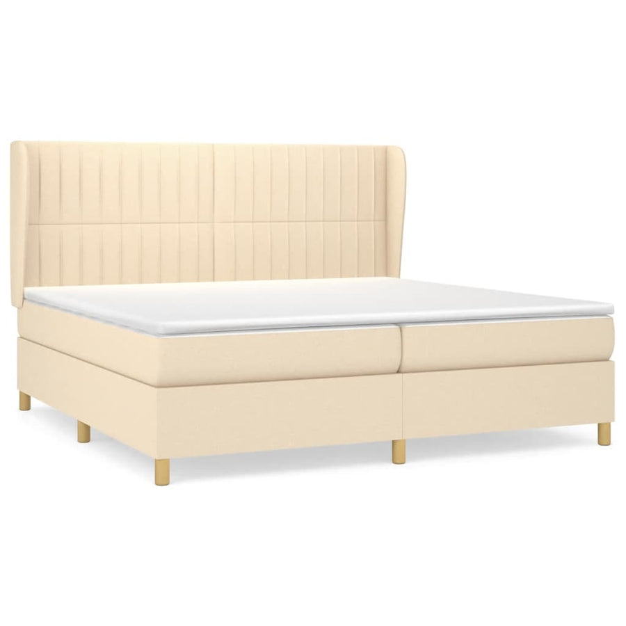 Boxspring Met Matras Stof Kleurig Crème 200 x 200 cm Verticale strepen