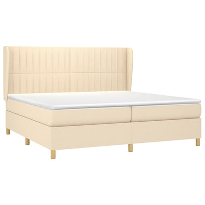 Boxspring Met Matras Stof Kleurig Crème 200 x 200 cm Verticale strepen