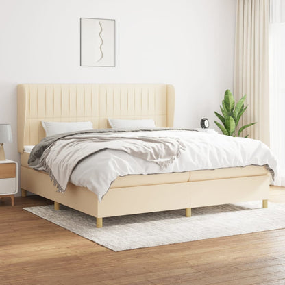 Boxspring Met Matras Stof Kleurig Crème 200 x 200 cm Verticale strepen