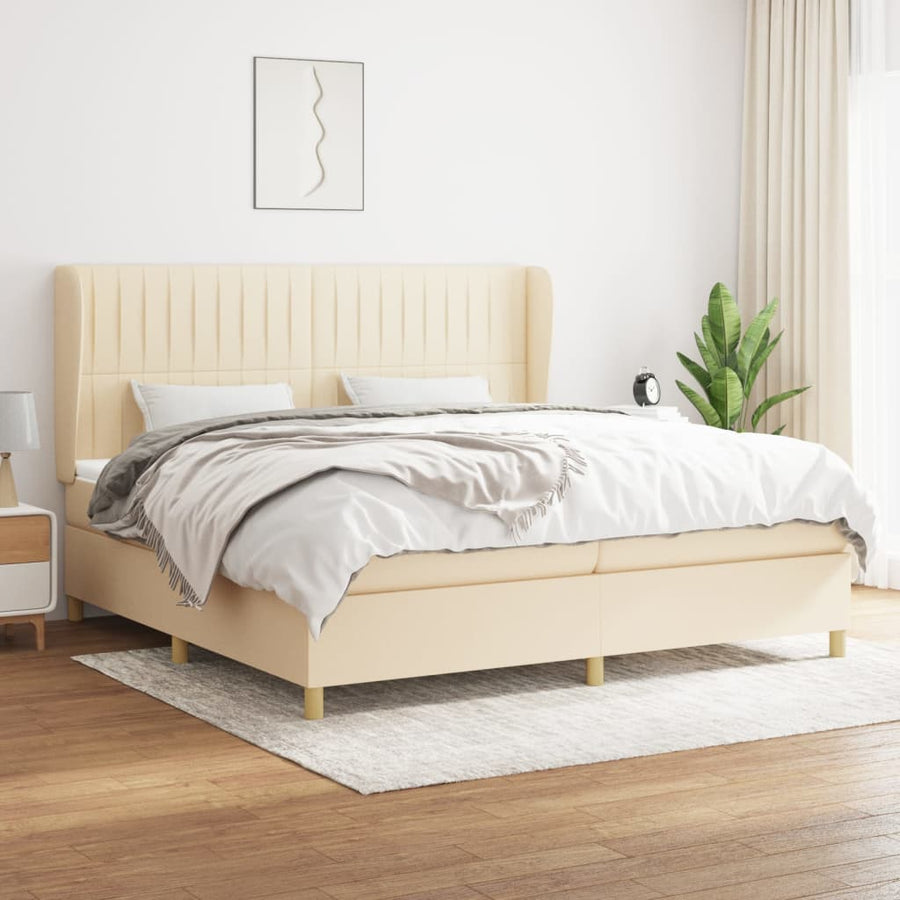 Boxspring Met Matras Stof Kleurig Crème 200 x 200 cm Verticale strepen