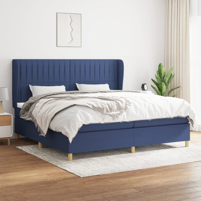 Boxspring Met Matras Stof Blauw 200 x 200 cm Verticale strepen