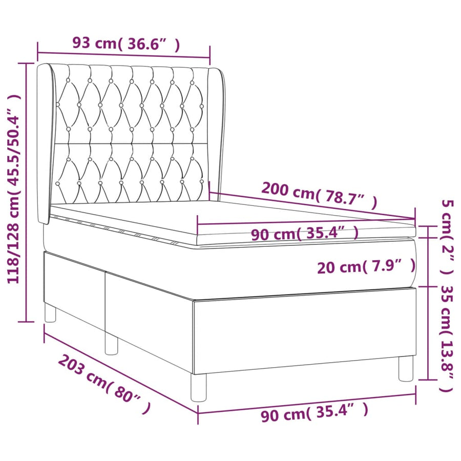 Boxspring Met Matras Stof Lichtgrijs 90 x 200 cm Getuft ontwerp