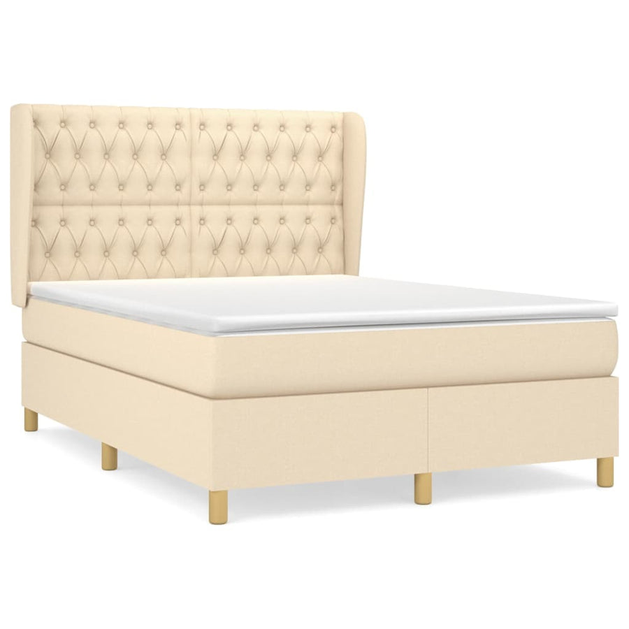 Boxspring met matras stof crèmekleurig 140x200 cm 140 x 200 cm Getuft ontwerp