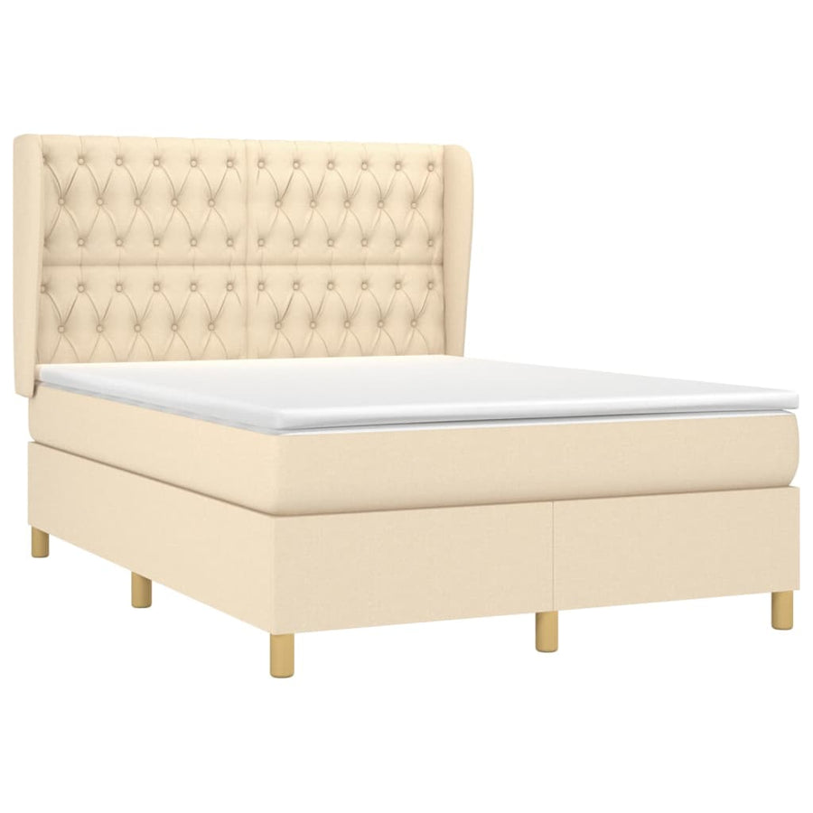 Boxspring met matras stof crèmekleurig 140x200 cm 140 x 200 cm Getuft ontwerp