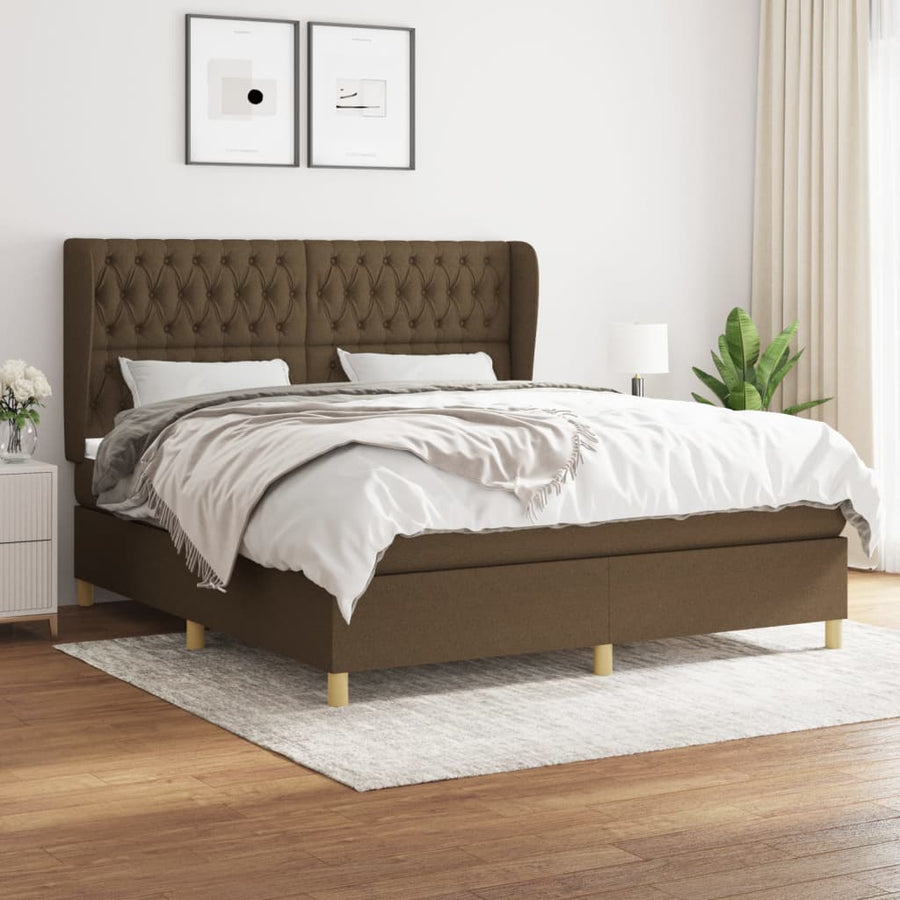 Boxspring Met Matras Stof Donkerbruin 180X200 Cm