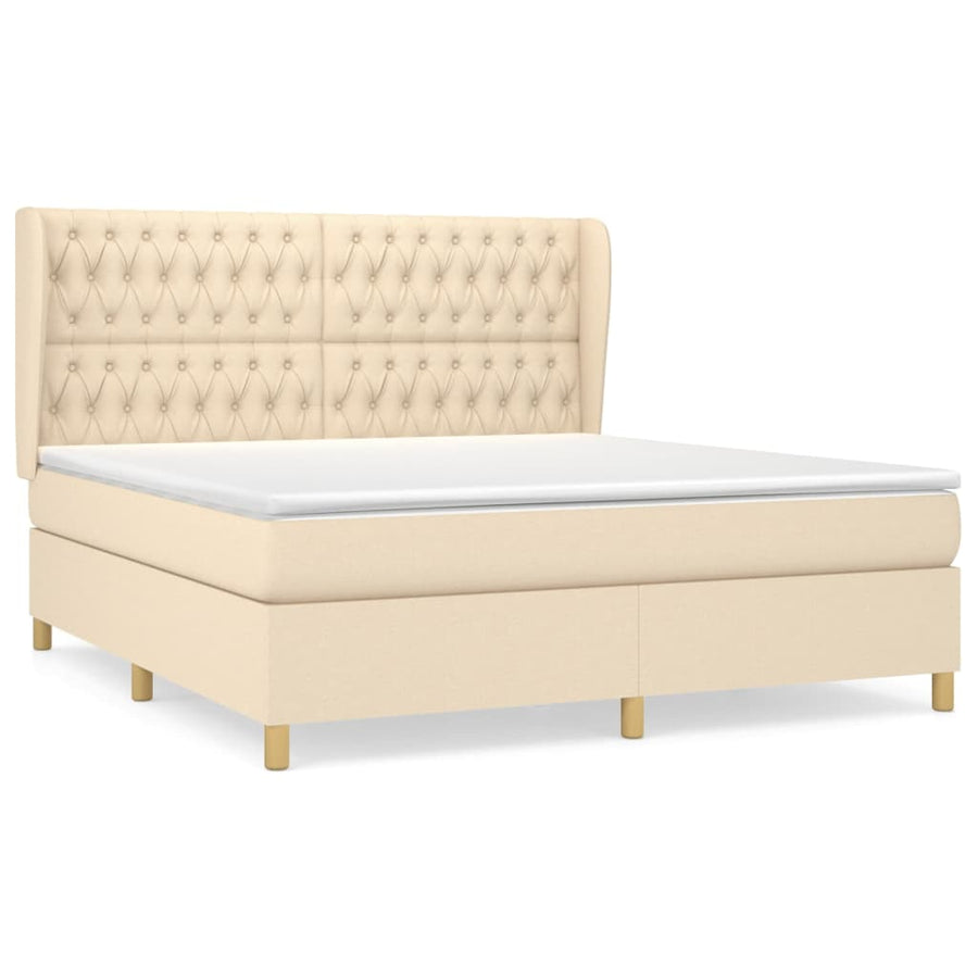 Boxspring Met Matras Stof Crèmekleurig 180X200 Cm 180 x 200 cm Getuft ontwerp