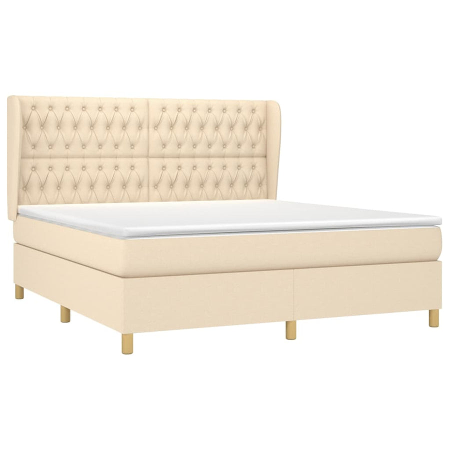 Boxspring Met Matras Stof Crèmekleurig 180X200 Cm 180 x 200 cm Getuft ontwerp