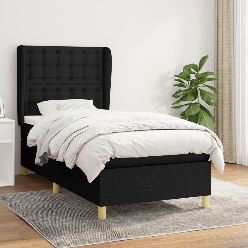 Boxspring Met Matras Stof Zwart 80 x 200 cm Knopen