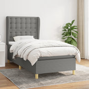 Box spring with mattress fabric dark grey 90x190 cm