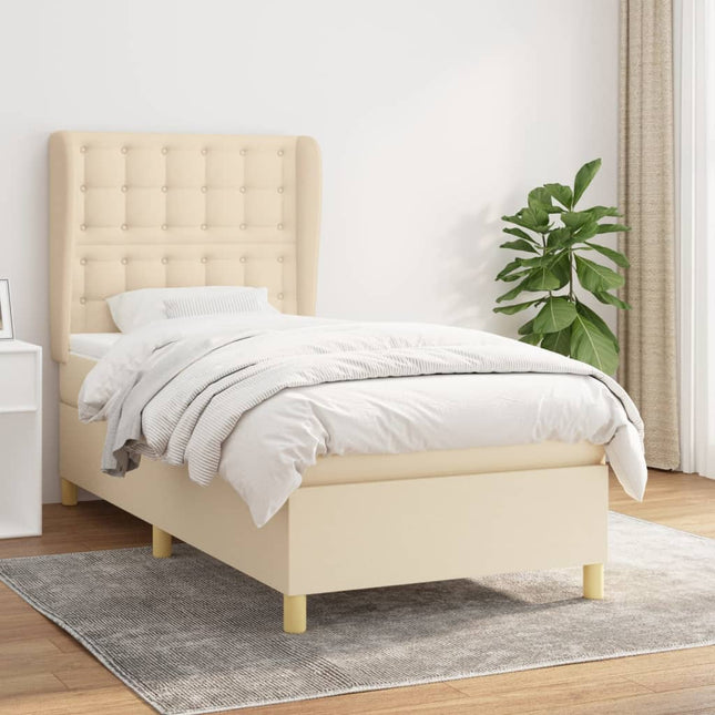 Boxspring Met Matras Stof Crèmekleurig 90X190 Cm 90 x 190 cm Knopen