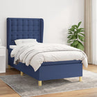 Boxspring Met Matras Stof Blauw 90X190 Cm 90 x 190 cm Knopen