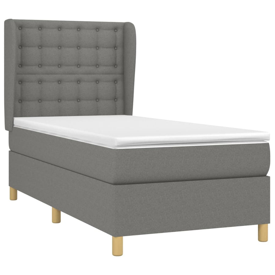 Boxspring Met Matras Stof Donkergrijs 90X200 Cm Donkergrijs 90 x 200 cm Knopen
