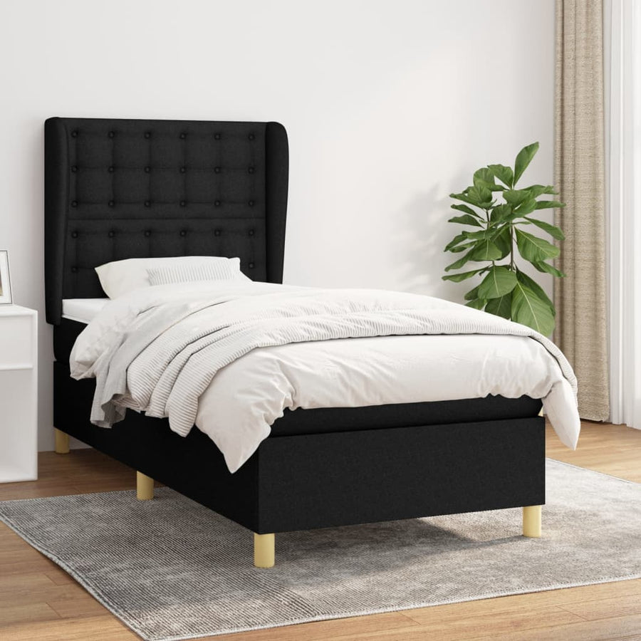 Boxspring met matras stof zwart 90x200 cm