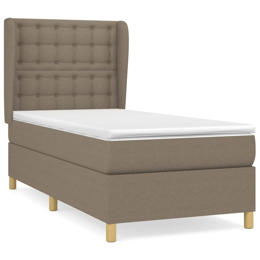 Boxspring Met Matras Stof Taupe 100X200 Cm Taupe 100 x 200 cm Knopen