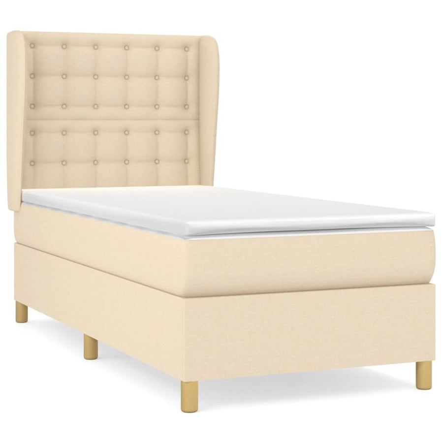 Boxspring met matras stof crèmekleurig 100x200 cm 100 x 200 cm Crème