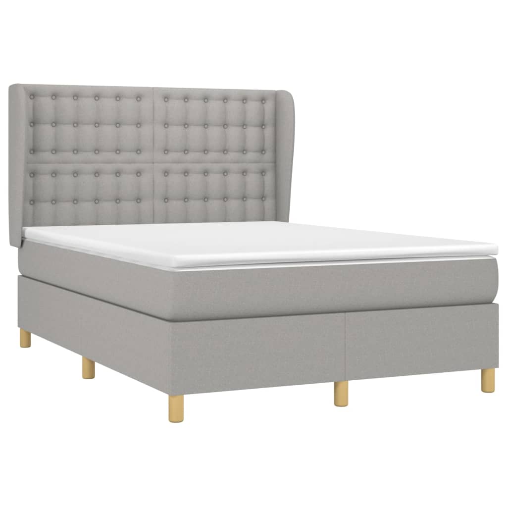 Boxspring Met Matras Stof Lichtgrijs 140 x 190 cm Knopen