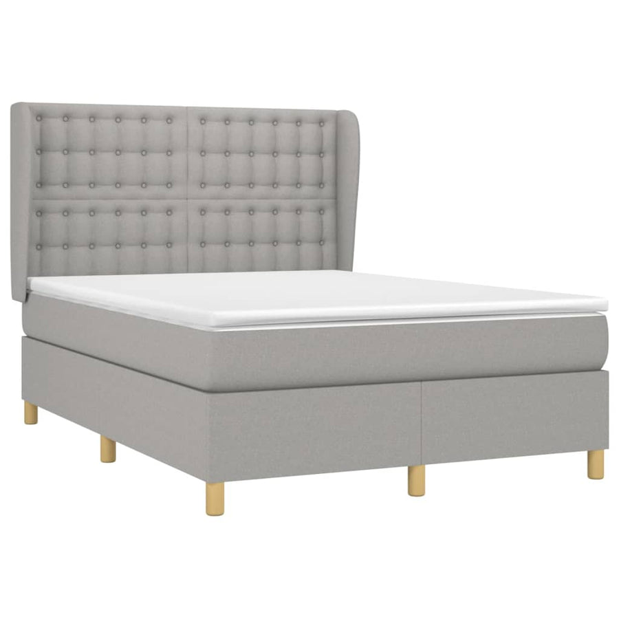 Boxspring Met Matras Stof Lichtgrijs 140 x 190 cm Knopen