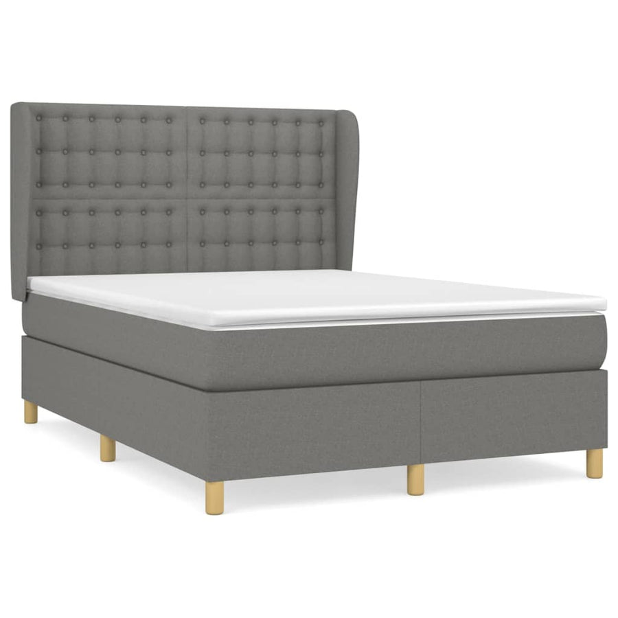 Boxspring Met Matras Stof Donkergrijs 140 x 190 cm Knopen