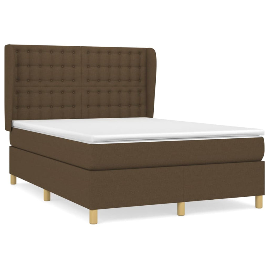 Boxspring Met Matras Stof Donkerbruin 140 x 190 cm Knopen