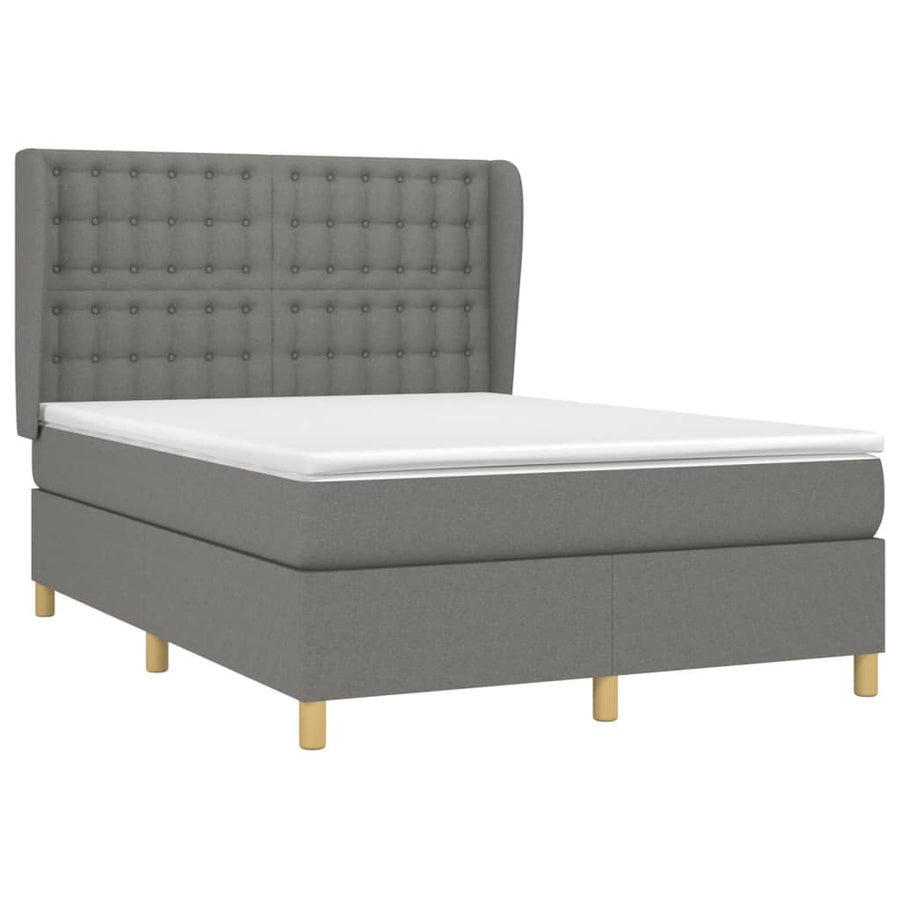 Boxspring Met Matras Stof Donkergrijs 140 x 200 cm Knopen