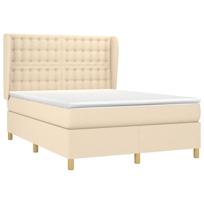 Boxspring Met Matras Stof Kleurig Crème 140 x 200 cm Knopen