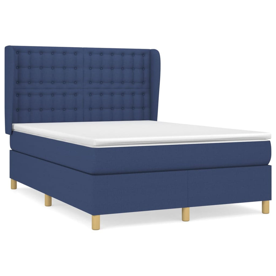 Boxspring Met Matras Stof Blauw 140 x 200 cm Knopen
