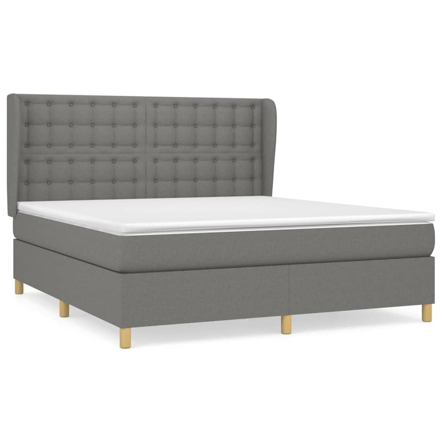 Boxspring Met Matras Stof Donkergrijs 180X200 Cm 180 x 200 cm Knopen