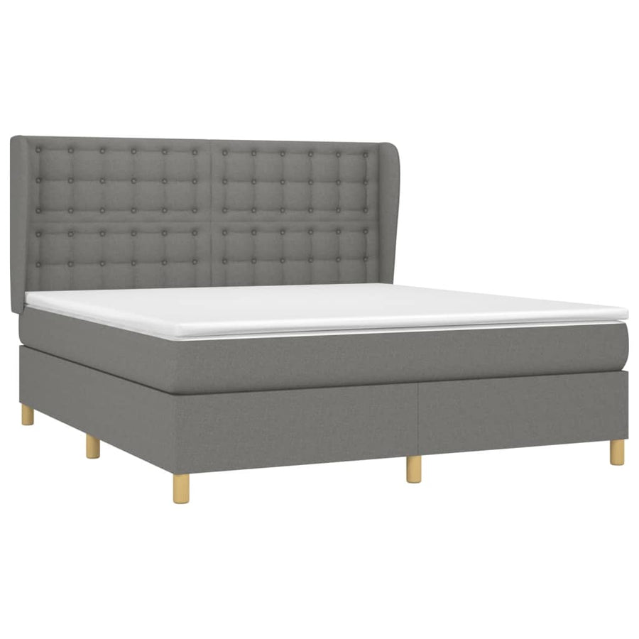 Boxspring Met Matras Stof Donkergrijs 180X200 Cm 180 x 200 cm Knopen
