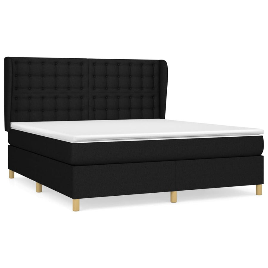 Boxspring Met Matras Stof Zwart 180 x 200 cm Knopen