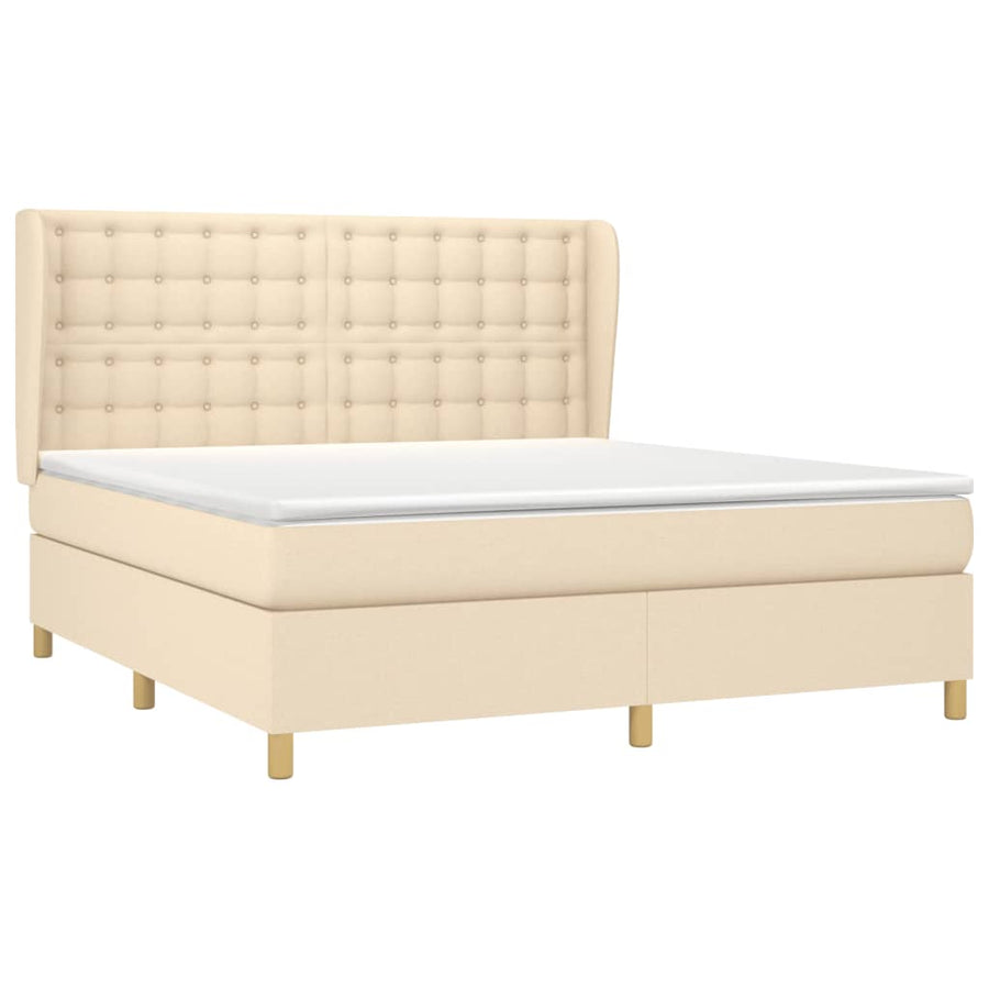 Boxspring Met Matras Stof Crèmekleurig 180X200 Cm 180 x 200 cm Knopen