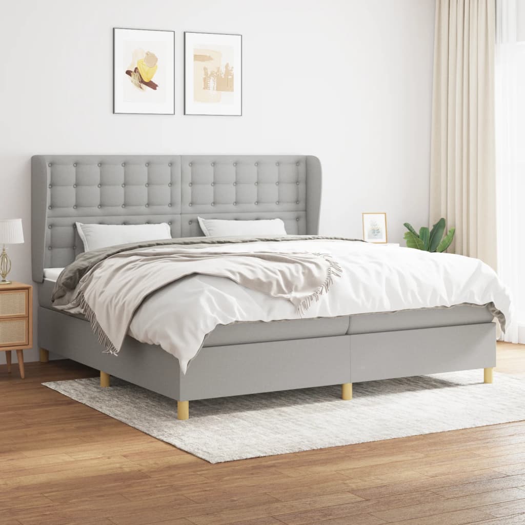 Boxspring Met Matras Stof Lichtgrijs 200 x 200 cm Knopen