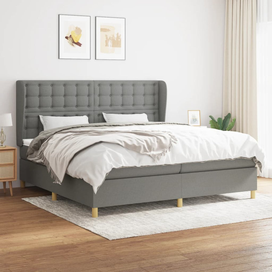 Boxspring Met Matras Stof Donkergrijs 200 x 200 cm Knopen