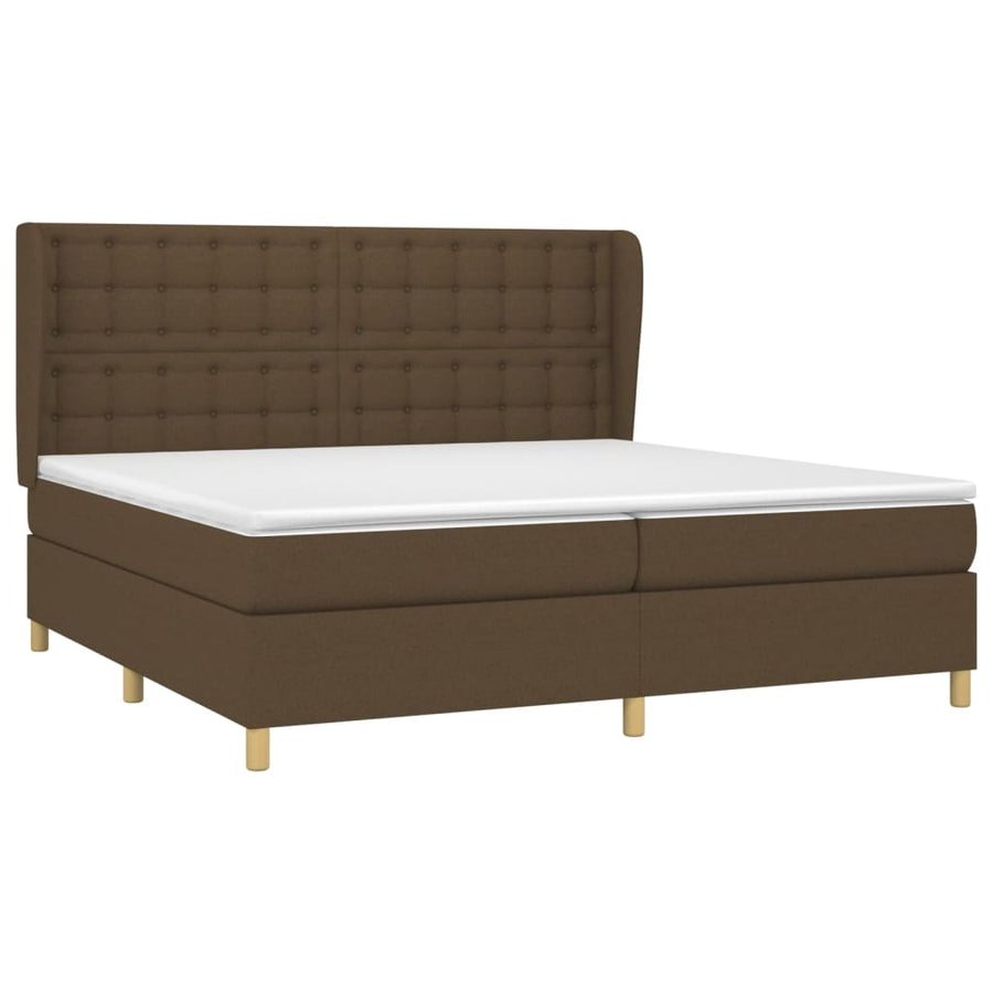 Boxspring Met Matras Stof Donkerbruin 200X200 Cm 200 x 200 cm Knopen