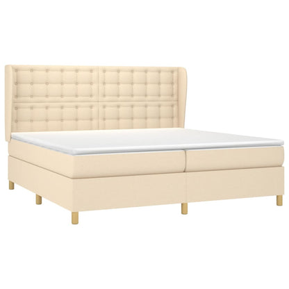 Boxspring Met Matras Stof Kleurig Crème 200 x 200 cm Knopen
